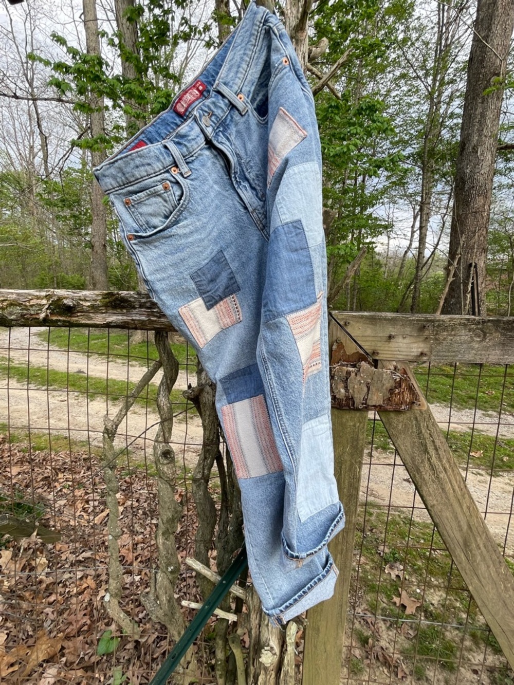 Lucky Legend Mid Rise Patchwork Pre-owned Boyfriend Jeans Sz-6 Relaxed Straight